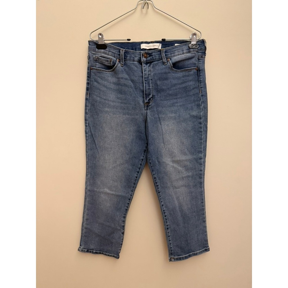 Vintage‎ America Womens High Rise Slim Crop Jeans Blue Medium Wash Denim Size 14